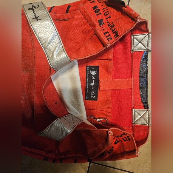 ANDY WARHOL x Loop NYC Red Jackie O Bag Distressed Tote Canvas Bag. - Picture 2 of 6